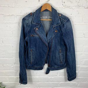 Gap 1969 Denim Jacket Large Moto Biker Zip Jacket